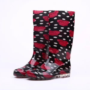 202-2 Red rose fashion shiny rain boots for women