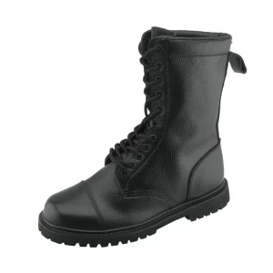 Black genuine leather rubber sole goodyear military army boots