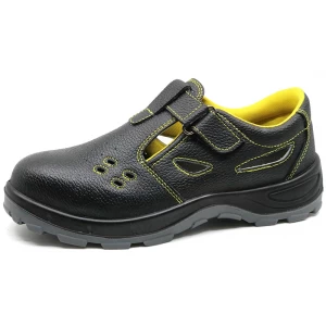 DTA034 couro preto sem rendas biqueira de aço sapatos de verão sandália de segurança
