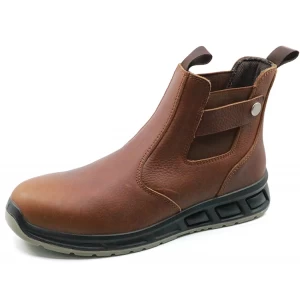 ETPU28 couro marrom moda biqueira de aço sapatos de segurança sem rendas