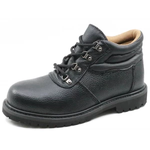 GY016 zapatos de seguridad de construcción de cuero negro con punta de acero con punta de acero negro