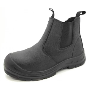 HA5040 Cuero negro antideslizante a prueba de pinchazos sin cordones zapatos de seguridad puntera de acero