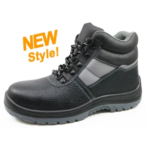 JK007 zapatos de seguridad para hombre con punta de acero y cuero negro para la venta