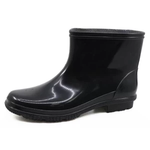 JW-015 الأسود غير سلامة بريق الكاحل pvc أحذية المطر للرجال