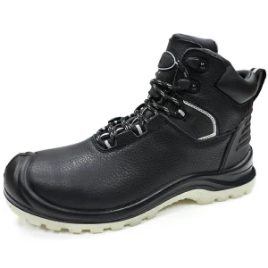 PR003 Oil proof black leather PU rubber sole oil field safety boots for men