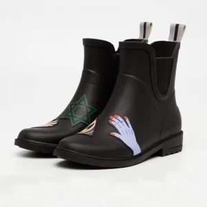 RB-004 black ankle rubber rain boots for women
