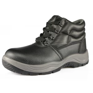 SD102 Top capa de cuero PU inyección de acero negro Toe zapatos de seguridad