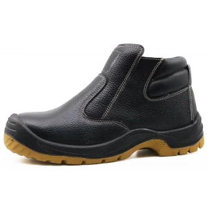 SD3030 Black leather no lace steel toe industrial safety shoes with zipper