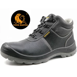 SJ0170 cuero negro puntera de acero zapatillas de seguridad zapatos de seguridad