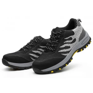 SP011 Black rubber sole breathable non slip steel toe sport safety shoe
