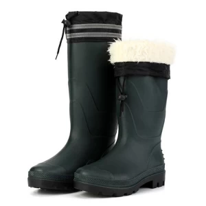 SQ-1618 Green non safety water proof fur lining winter pvc rain boots for work