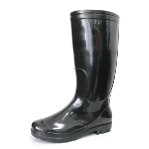 SQ-BB 2 dólares ligero y barato negro brillante pvc lluvia botas de trabajo