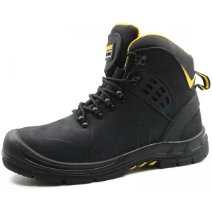TH004 High ankle rubber sole black leather safety boots men