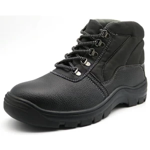 TM3012 anti anti-deslizamento à prova de punção de couro preto cimentado sapatos de segurança de construção de aço dedo