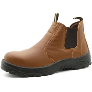 TM3021 Cuero marrón anti deslizamiento de punta de acero Evitar zapatos de seguridad de moda de punción sin cordones