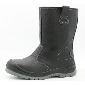 TM5009 Black leather oil water resistant non-slip steel toe anti puncture no laces high rigger boots