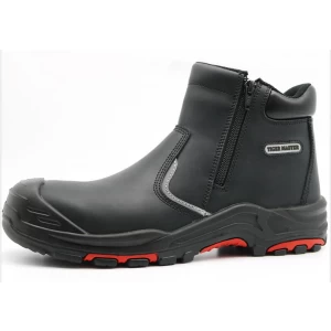 TM7004 블랙 가죽 오일 방수 강철 발가락은 레이스없이 펑크 남성 안전 신발을 방지합니다