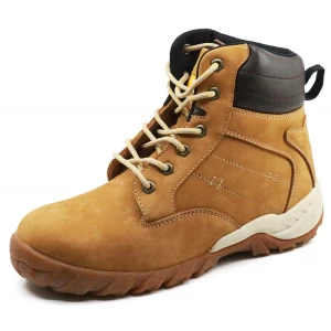 TMC011 yellow nubuck leather rubber sole safety boots with steel toe