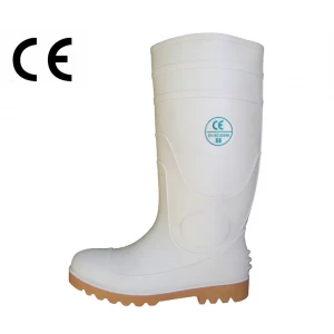 White rain boots with steel toe and steel plate