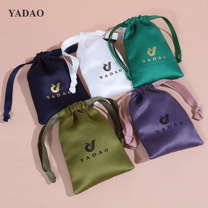 afforable good quality sell well shiny silk satin jewellery store accessory gifts packaging drawstring ribbon pouch bag onling store