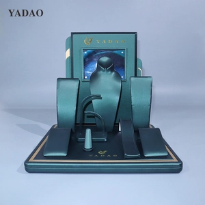 dark green pu leather jewelry display small window display set jewelry showcase display props