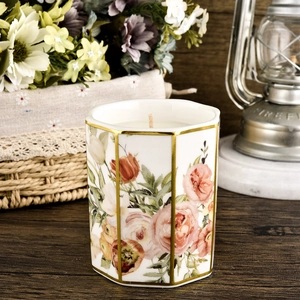結婚式用の豪華でユニークな六角形の豪華な空のセラミックキャンドルジャー