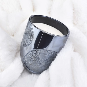 Custom 373ml bright blue ring glass candle jar for home decoration