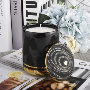 Luxury Custom Black Gold Swirl Ceramic Candle Jar na may takip para sa dekorasyon