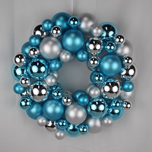 Senmasine 33cm balkrans gemengd blauw zilveren kerstballen Kerstfestival voordeur hangende decoratie
