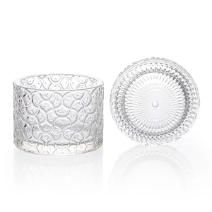 9 x 6,5 cm geprägtes Kerzenglas 7 oz mit Glasdeckel 