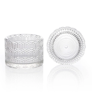 9 x 6,5 cm geprägtes Kerzenglas 7 oz mit Glasdeckel