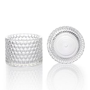 Portacandele in vetro goffrato 9x6,5 cm con coperchio 