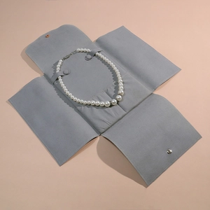 Pochette pliable en microfibre, fermeture à pression, sac d'emballage de bijoux, pochette d'emballage de collier
