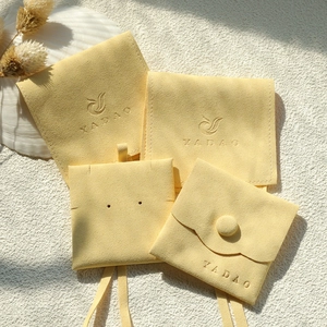 Pochette en microfibre jaune personnalisée, sac d'emballage de bijoux à rabat, vente en gros