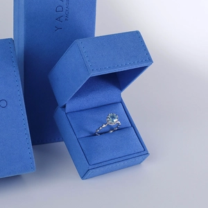 high quality microfiber jewelry box blue color plastic jewelry packaging box ring box 