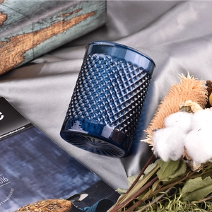 Custom recessed grain pattern blue glass candle jars for candle making