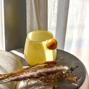 Wholesale yellow glass candle holder with ball handle candle containers