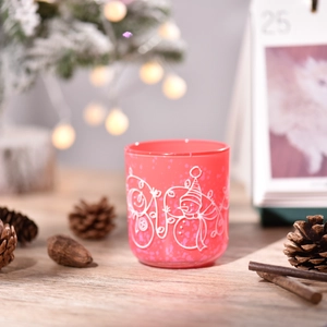 Luxury customized rose red Christmas decal paper glass candle jar with lid