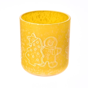 Luxury custom Christmas pattern yellow glass candle jars with lid