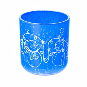 Wholesale Christmas snowman pattern blue glass candle jar with lid