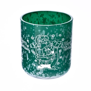 Custom dark green Christmas decal paper glass candle jar with lid