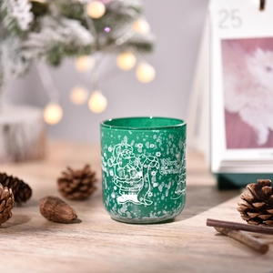 Custom dark green Christmas decal paper glass candle jar with lid