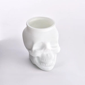 Wholesale Halloween white skull glass candle jars for holiday decorations