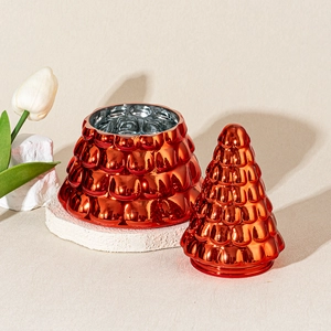 Newly designed metallic red Christmas glass candle jar with lids