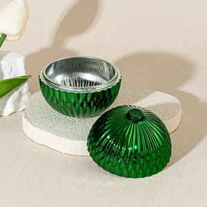 Pakyawan spherical faceted glass candle garapon na may mga lids