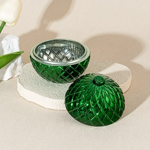 Pasadyang Pasko Spherical Glass Candle Jar na may Lid Diamond Grid Pattern Decorative Jar