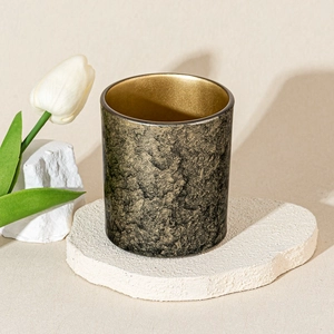 Portacandele in vetro lamina d'oro con texture personalizzata fatta a mano