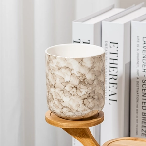 Vaso vuoto riutilizzabile per candele in ceramica con motivo marmo beige per candele profumate