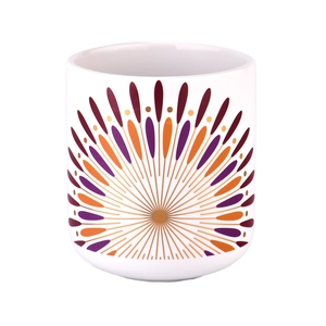 Custom Decorative Ceramic Candle Jar with Colorful Sunburst Pattern