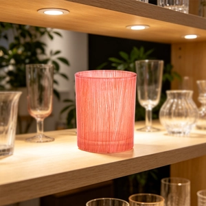 Wholesale Coral Pink Ribbed Glass Candle Jars Custom Luxury Candle Containers